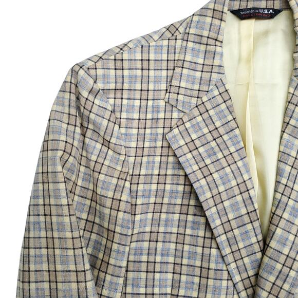 VTG Burton's Yellow Plaid Polyester 2 Button Blazer Jacket Sport Coat 40x30 38R? - Picture 3 of 15